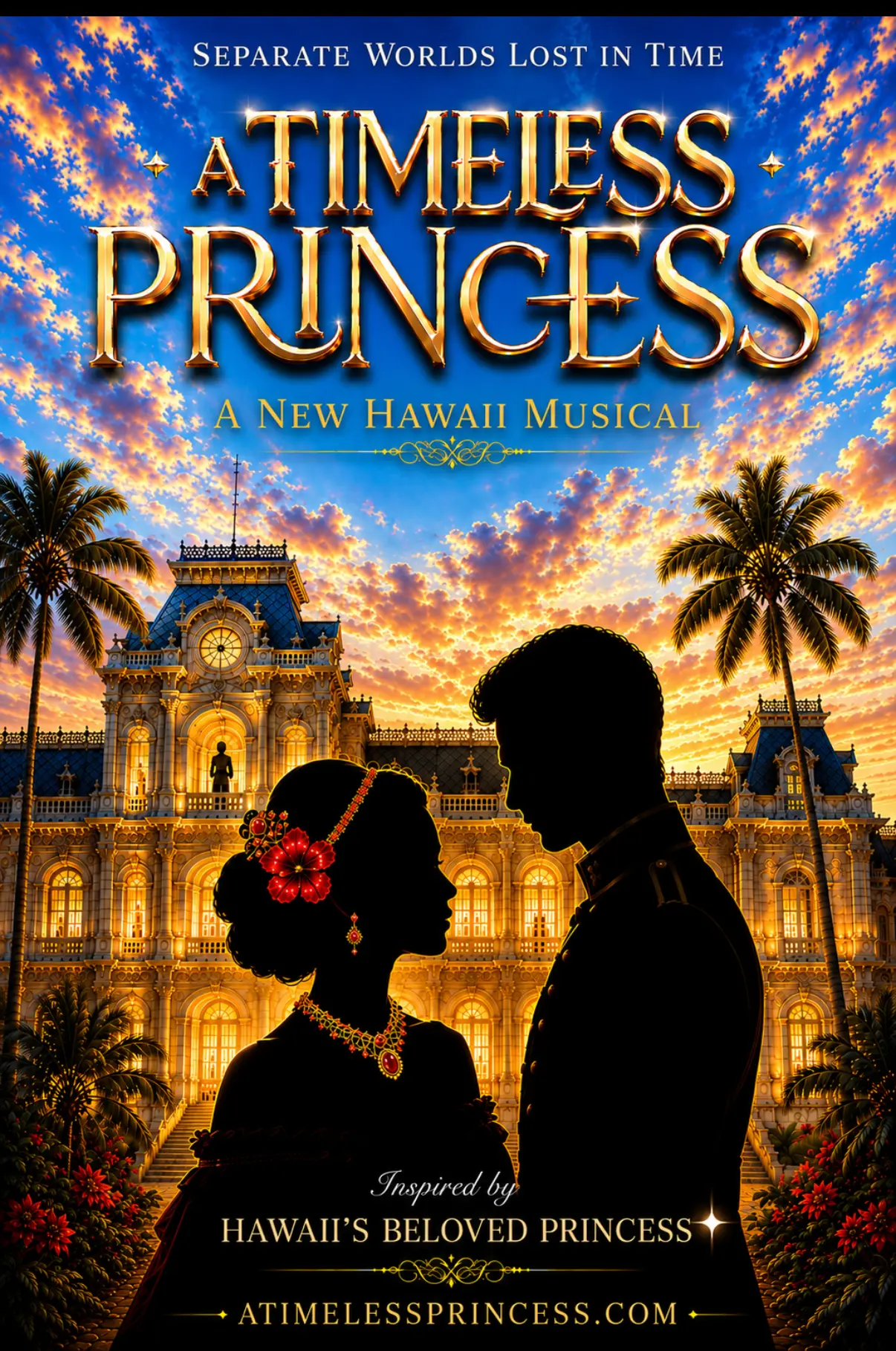 A Timeless Princess - show art with palace and silhouettes at sunset